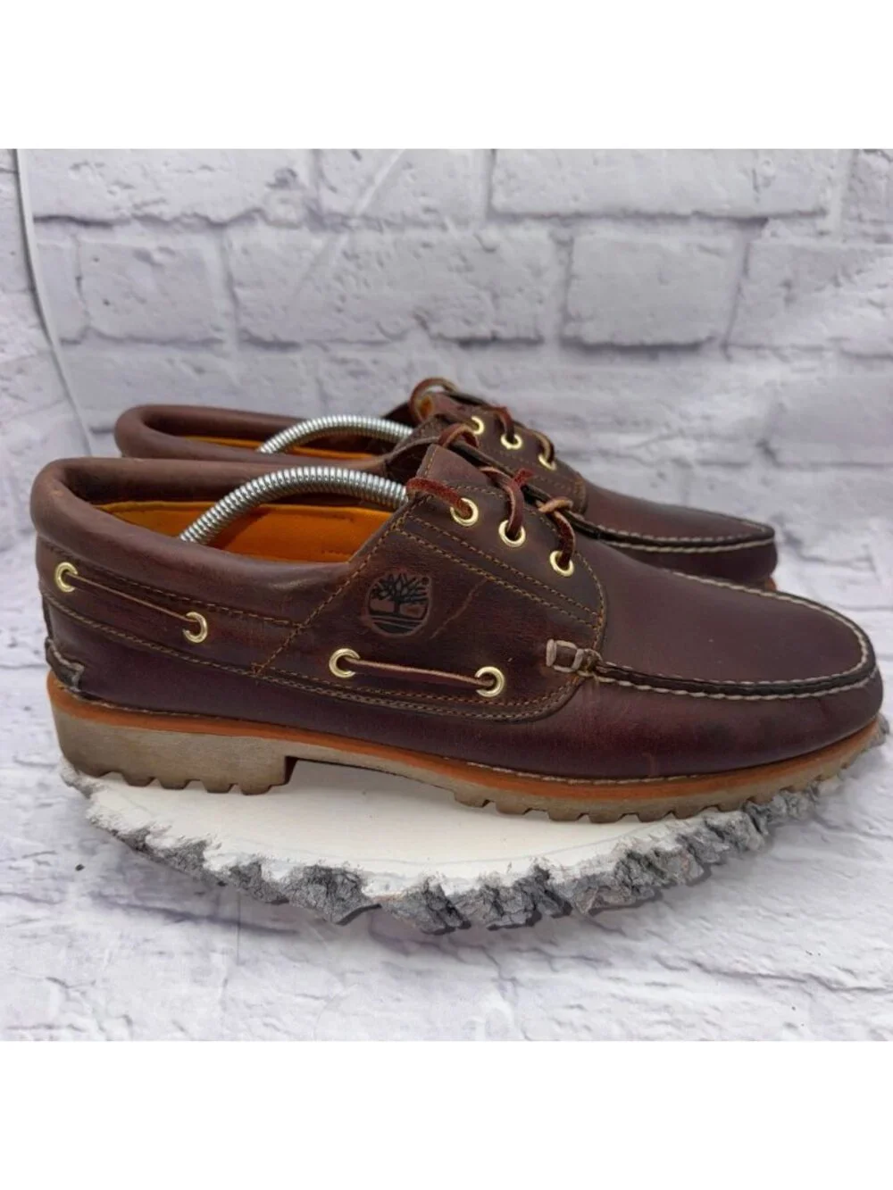 Timberland Mens Authentic 3-Eye Lug Handsewn Brown Leather Boat Shoes Size 12 M